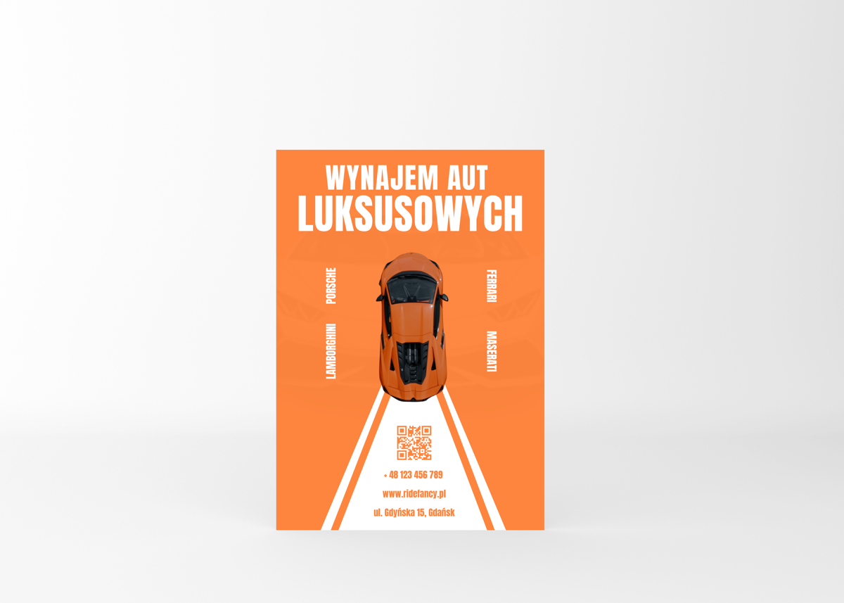 Projekt ulotki reklamowej stworzony dla sektora motoryzacyjnego. Kompozycja została zaprojektowana tak, aby podkreślić profesjonalizm marki i dynamiczny charakter branży samochodowej.Starannie dobrana typografia, mocne elementy wizualne i czytelny układ informacji tworzą spójną formę promocji, która skutecznie przyciąga uwagę klientów i buduje zaufanie do marki.